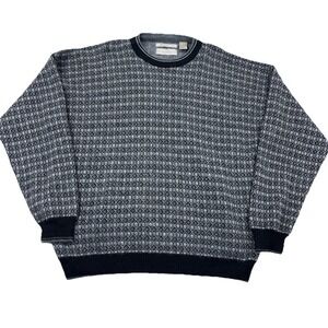 Vintage Grandpa Sweater Men XL Gray Wool Blend Geometric Knit Golf 90s Y2K Cosby